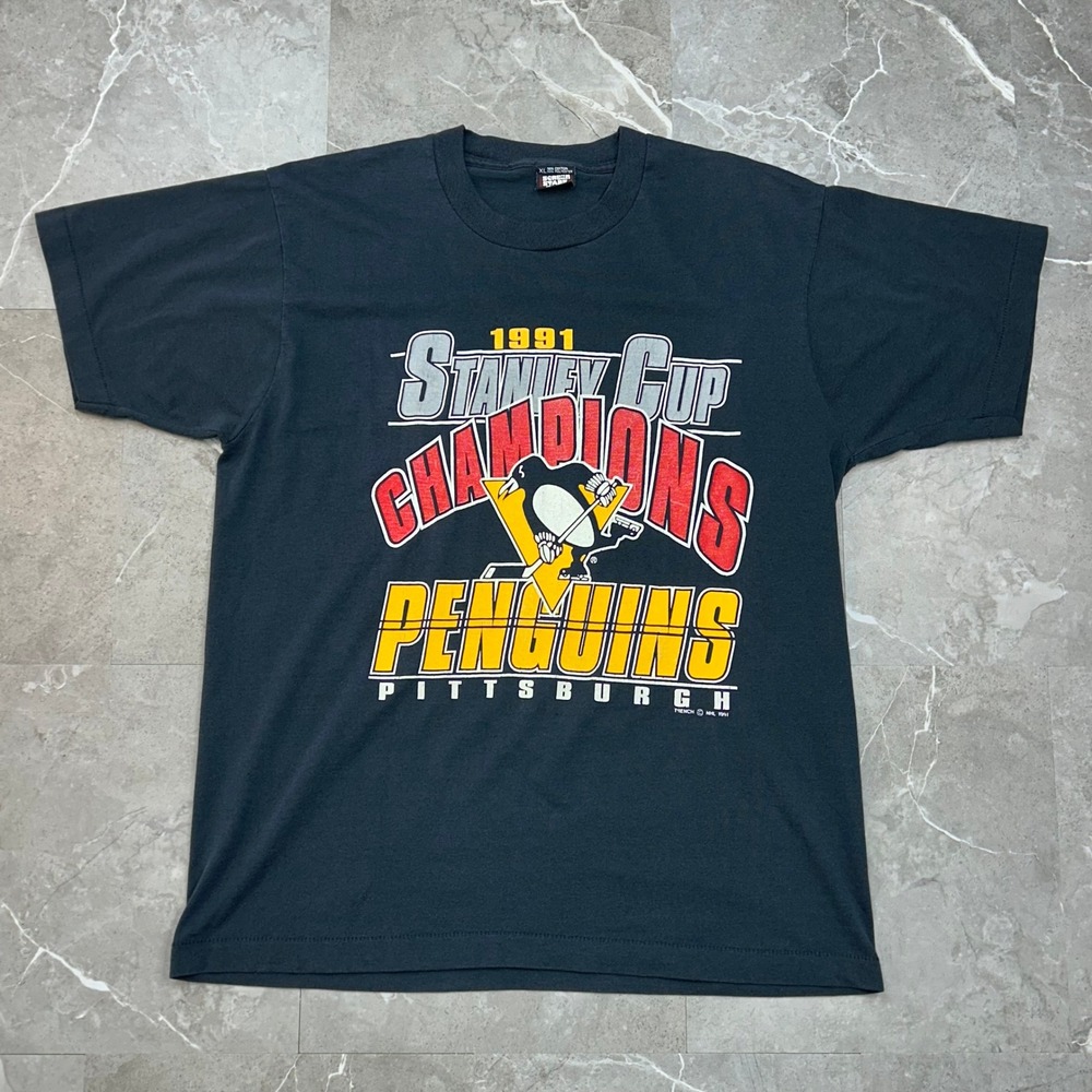 90s Vintage Pittsburgh Penguins Graphic Tee Mens XL '91 Stanley Cup Champions